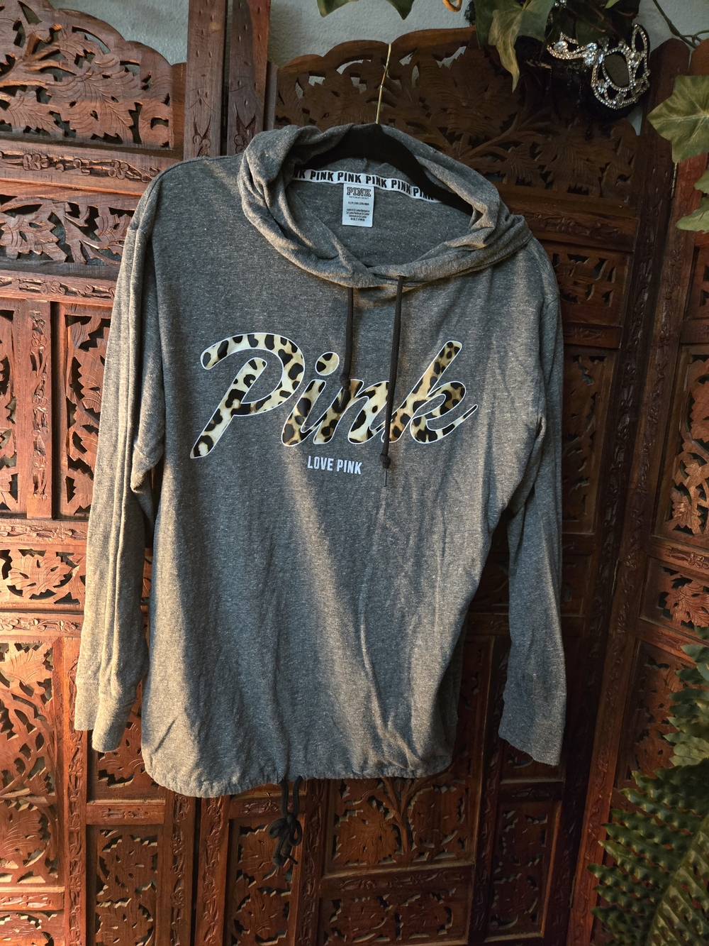 Victoria's Secret PINK Heather Gray Hoodie with Black Trim